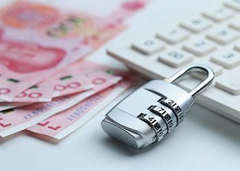 Financial security concept Password lock and banknotes on white background