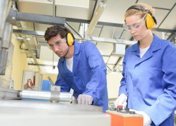 Male and female factory workers