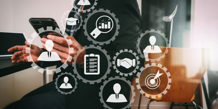 Human resources management with recruitment business working concept. HR manager is selecting candidate for hiring with virtual screen computer.