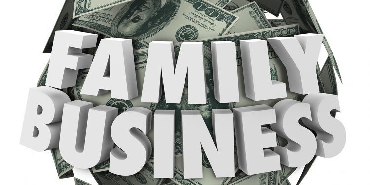 Family Business 3d words on ball or sphere of money in hundred dollar bills to illustrate a company started or launched by members of families