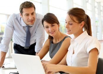 Business presentation on laptop computer