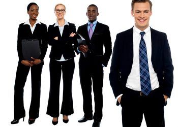 Group of business people smiling isolated over white background