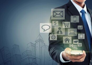 Modern communication technology mobile phone concept on high tech background