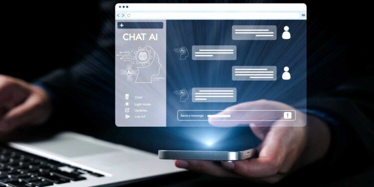 A modern technology scene where a user interacts with a mobile chat AI application, emphasizing the future of communication and digital conversation experiences. Qubit